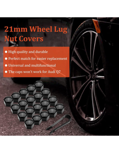 20 Cubiertas de Tuercas de Rueda AOIT 21mm Negro con Herramienta