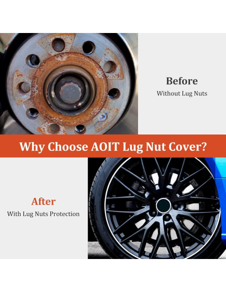 20 Cubiertas de Tuercas de Rueda AOIT 21mm Negro con Herramienta