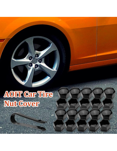 20 Cubiertas de Tuercas de Rueda AOIT 21mm Negro con Herramienta