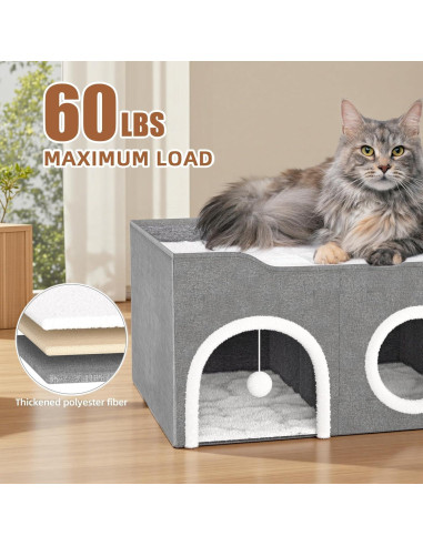 Casa para Gatos Extra Ancha TSYPAIRS 90x49.8x33.8 cm Gris