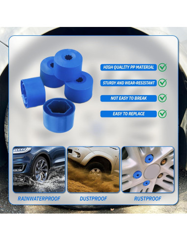 20 Cubiertas de Tuercas de Rueda JRYEM 17mm con Herramienta Azul