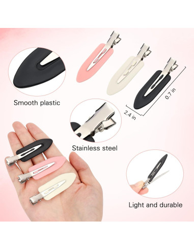12 Clips para el Cabello Sin Dobleces LIGHOON - Rosa, Negro, Blanco