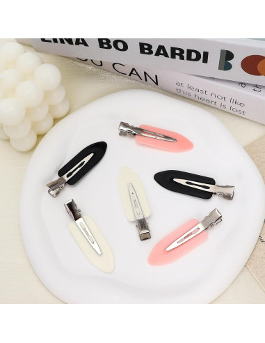 12 Clips para el Cabello Sin Dobleces LIGHOON - Rosa, Negro, Blanco