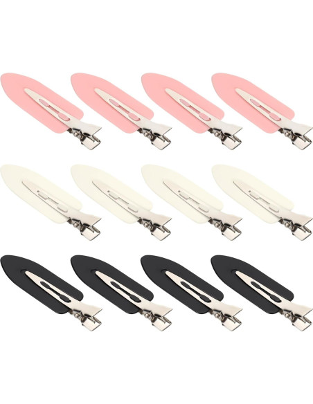 12 Clips para el Cabello Sin Dobleces LIGHOON - Rosa, Negro, Blanco