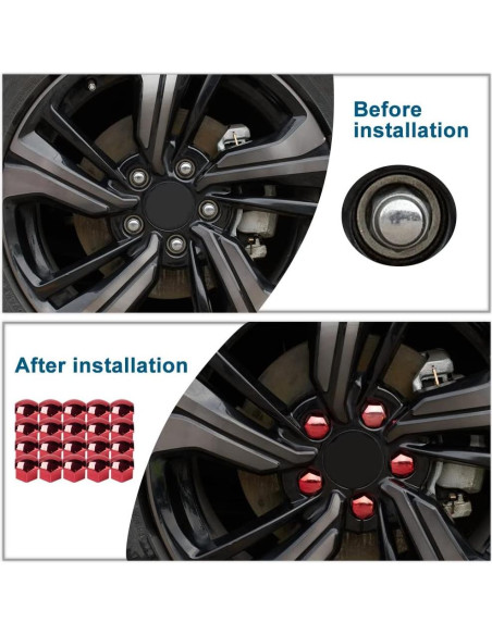 Cubiertas de Tuerca de Rueda 21 mm Rojo AuMoHall - 20 Unidades