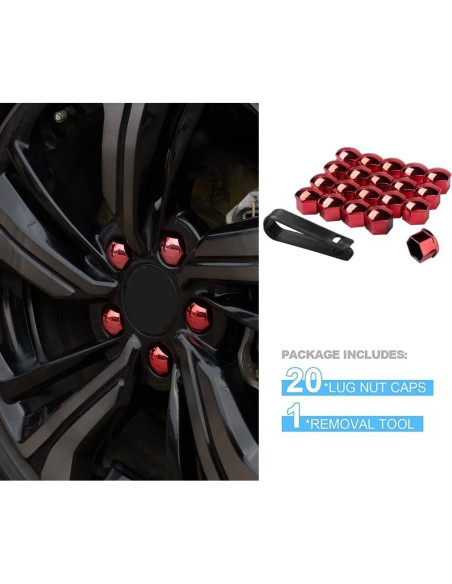 Cubiertas de Tuerca de Rueda 21 mm Rojo AuMoHall - 20 Unidades