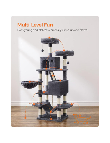 Árbol para Gatos Feandrea 168 cm con 13 Postes y 5 Niveles