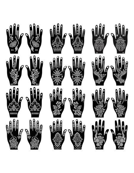 Kit de Plantillas de Tatuajes de Henna ChurlChurl - 24 Hojas