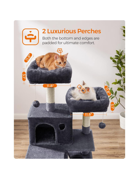 Árbol para Gatos Feandrea 168 cm con 13 Postes y 5 Niveles