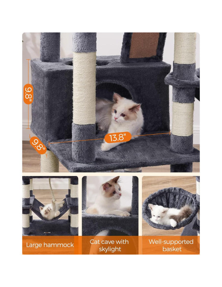 Árbol para Gatos Feandrea 168 cm con 13 Postes y 5 Niveles