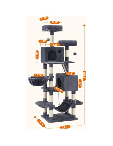 Árbol para Gatos Feandrea 168 cm con 13 Postes y 5 Niveles