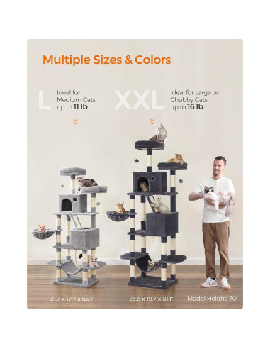 Árbol para Gatos Feandrea 168 cm con 13 Postes y 5 Niveles