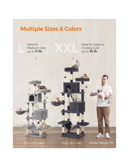 Árbol para Gatos Feandrea 168 cm con 13 Postes y 5 Niveles