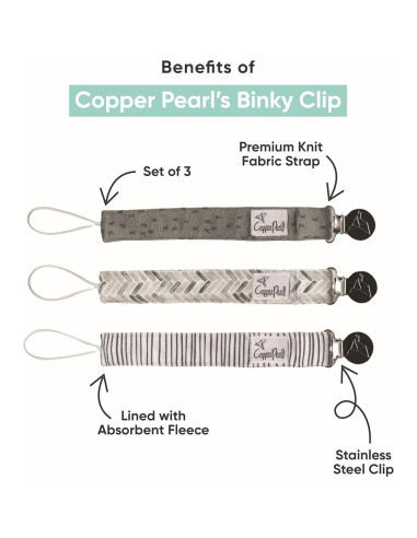 Clip de Chupete Copper Pearl 3-Pack - Acero Inoxidable y Tejido