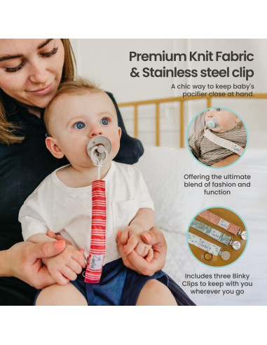 Clip de Chupete Copper Pearl 3-Pack - Acero Inoxidable y Tejido