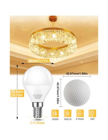 Bombilla LED E12 Candelabro EvaStary 6W 600LM 3000K Paquete de 6