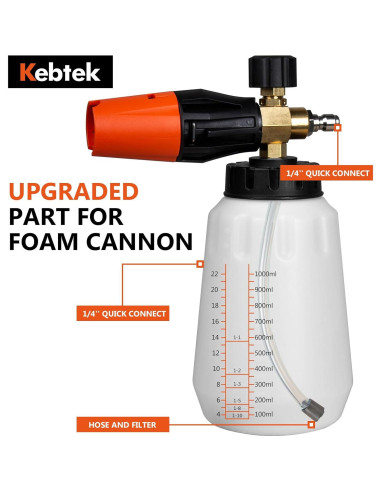 Cañón de Espuma Kebtek 1L con Pistola de Lavado 5200 PSI