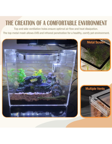 Terrario para reptiles Acsist 20.32x20.32x15.24cm con accesorios
