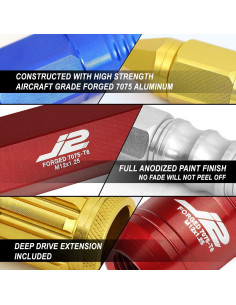 Tuercas de Rueda Abiertas J2 Ingeniería 16 Pcs M12x1.25 Negro 2