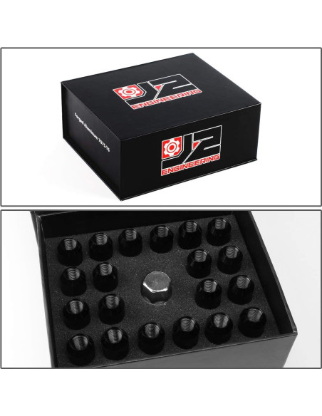 Tuercas de Rueda Abiertas J2 Ingeniería 16 Pcs M12x1.25 Negro