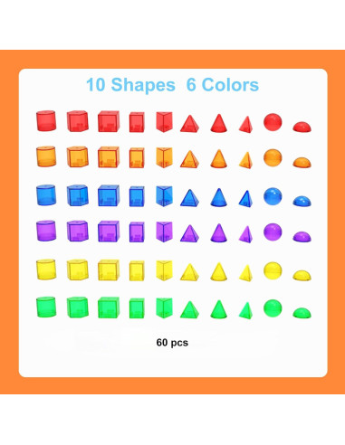 60 Piezas Sólidos Geométricos 3D para Niños - Juguete Educativo