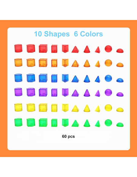 60 Piezas Sólidos Geométricos 3D para Niños - Juguete Educativo