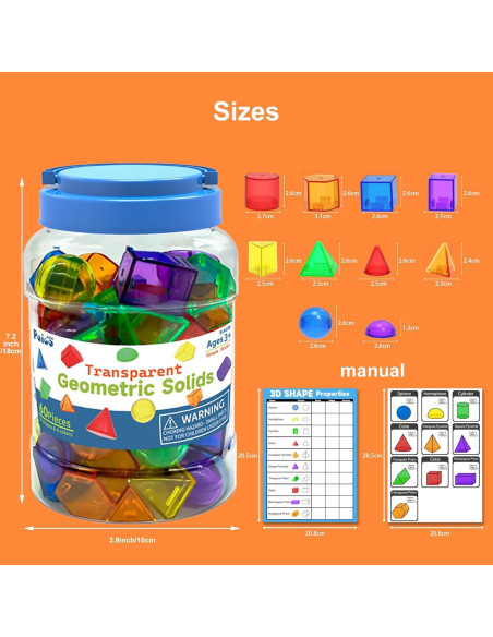 60 Piezas Sólidos Geométricos 3D para Niños - Juguete Educativo