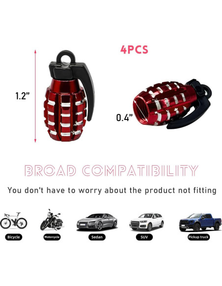 4 Tapones de Válvula de Neumático de Coche Povtii Rojo