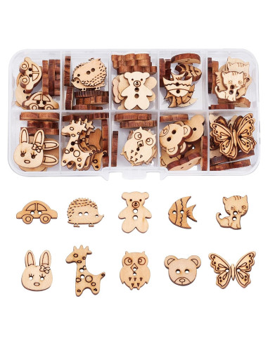 Botones de Costura de Madera Arricraft 100 Pcs Animales