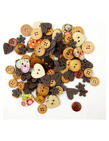 100 Botones de Madera 15mm Vingol para Manualidades Café