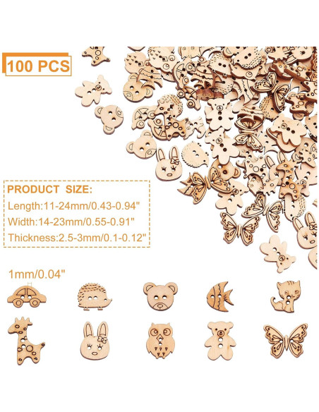 Botones de Costura de Madera Arricraft 100 Pcs Animales