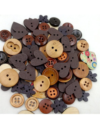 100 Botones de Madera 15mm Vingol para Manualidades Café