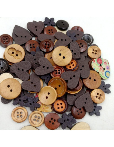 100 Botones de Madera 15mm Vingol para Manualidades Café