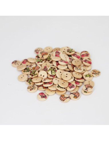 Botones de Madera LERFEY 15mm 100 Pcs Patrones Asortidos