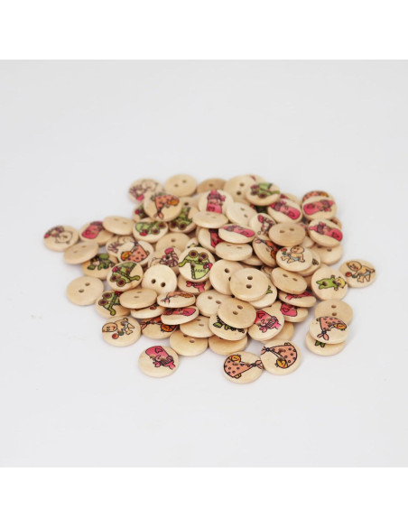 Botones de Madera LERFEY 15mm 100 Pcs Patrones Asortidos