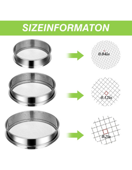 Juego de Tamiz de Suelo 3 Piezas Metal 5mm 3mm 1mm Jardinería