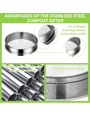 Juego de Tamiz de Suelo 3 Piezas Metal 5mm 3mm 1mm Jardinería