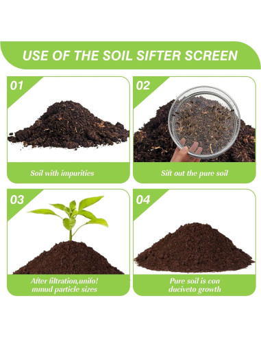 Juego de Tamiz de Suelo 3 Piezas Metal 5mm 3mm 1mm Jardinería