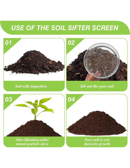 Juego de Tamiz de Suelo 3 Piezas Metal 5mm 3mm 1mm Jardinería