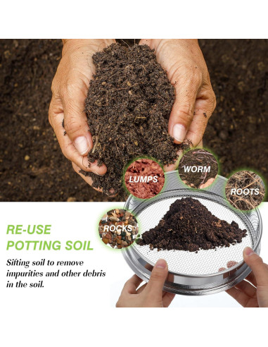 Juego de Tamiz de Suelo 3 Piezas Metal 5mm 3mm 1mm Jardinería