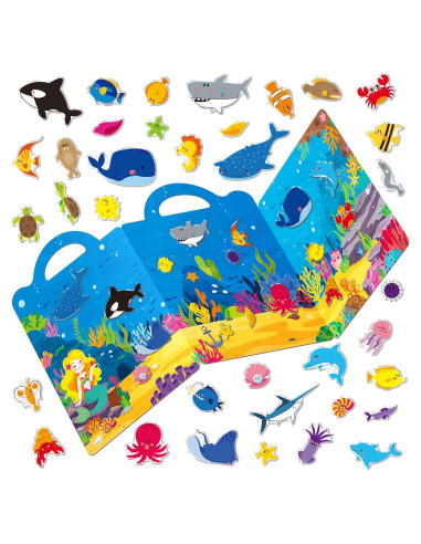 Libro de Pegatinas de Gel Hebayy 36 Animales Marinos Reutilizables