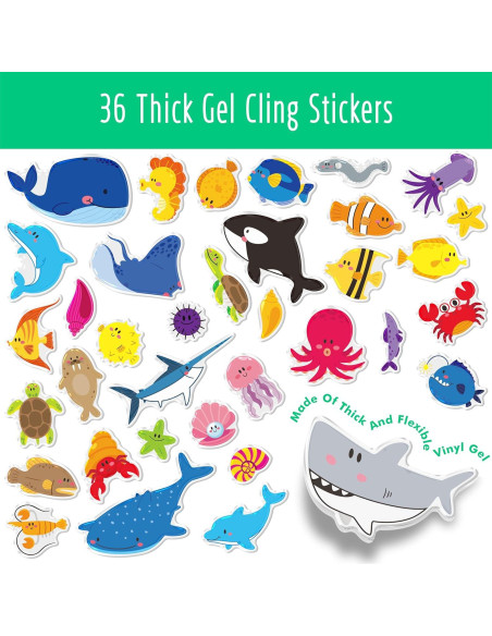 Libro de Pegatinas de Gel Hebayy 36 Animales Marinos Reutilizables