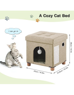 Casa para Gatos Plegable Zhiyaqingmu con Rascador y Pelota 37 cm 2