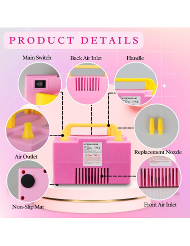 Bomba de Aire Eléctrica Borosino B310 para Globos 1000W Rosa