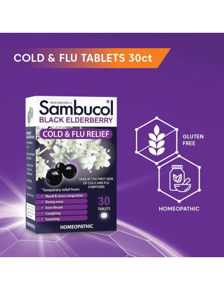 Tabletas Alivio Resfriados Sambucol 30 Contenido 2-Pack