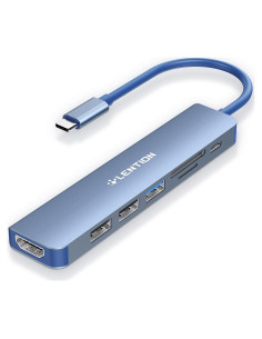 Hub USB-C Lention 7 en 1 con HDMI 4K y carga 100W Azul