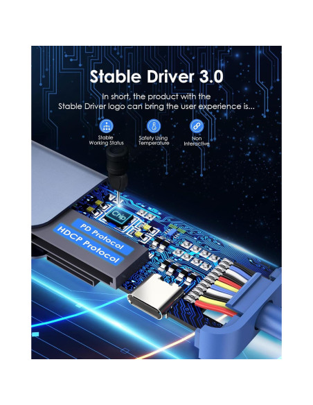 Hub USB-C Lention 7 en 1 con HDMI 4K y carga 100W Azul