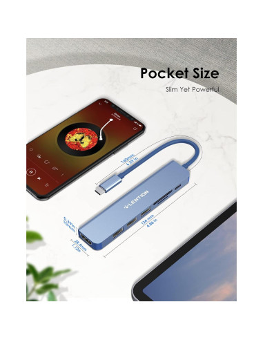 Hub USB-C Lention 7 en 1 con HDMI 4K y carga 100W Azul