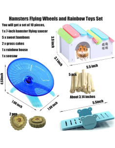 Set de Juguetes para Hámsters Hamiledyi - 10 Piezas con Rueda Silenciosa y Casa Arcoíris 2