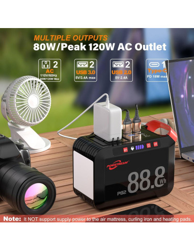 Estación de Energía Portátil POWSTREAM 88.8Wh 80W para Camping